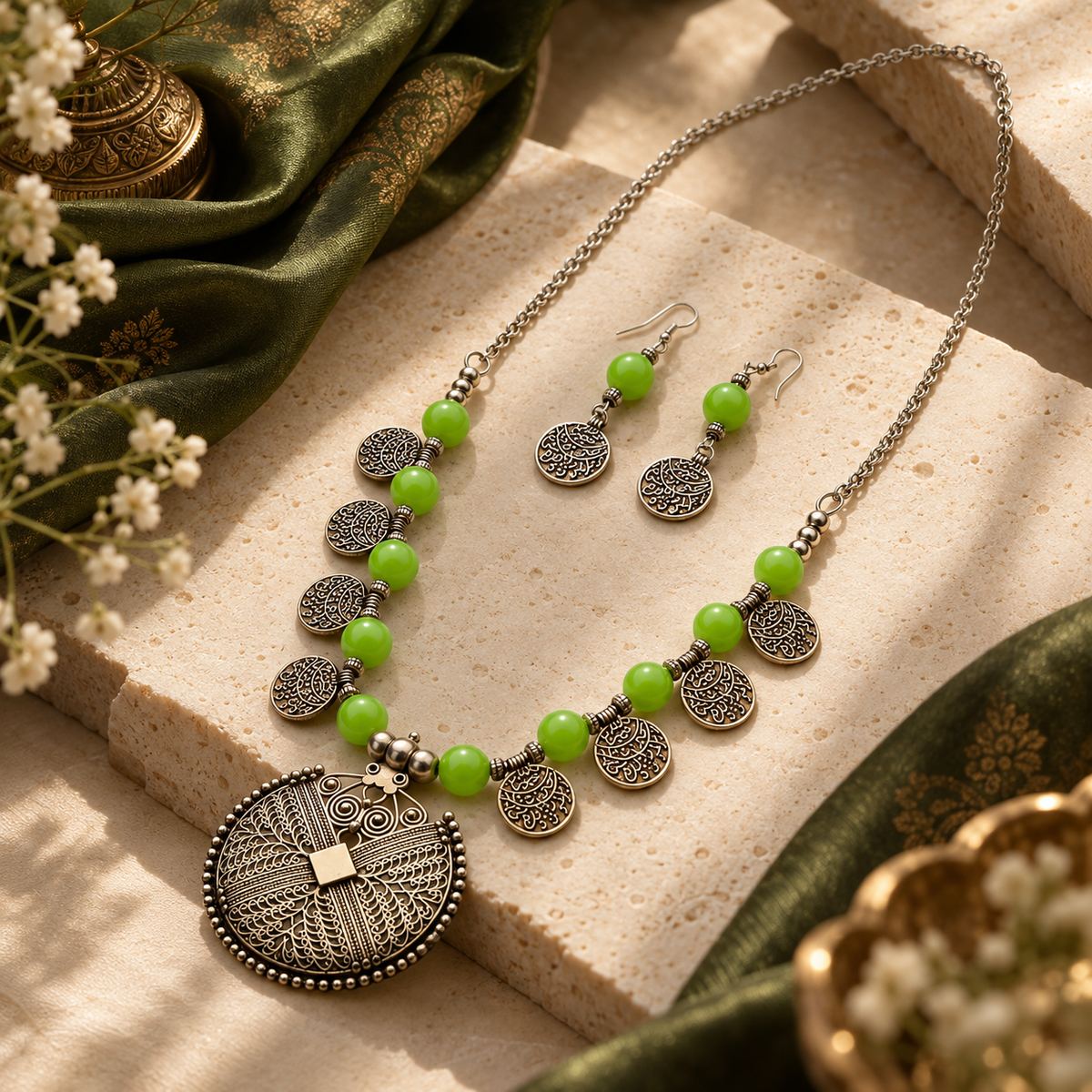 Heritage Green Necklace & Earring Set | YAJAA