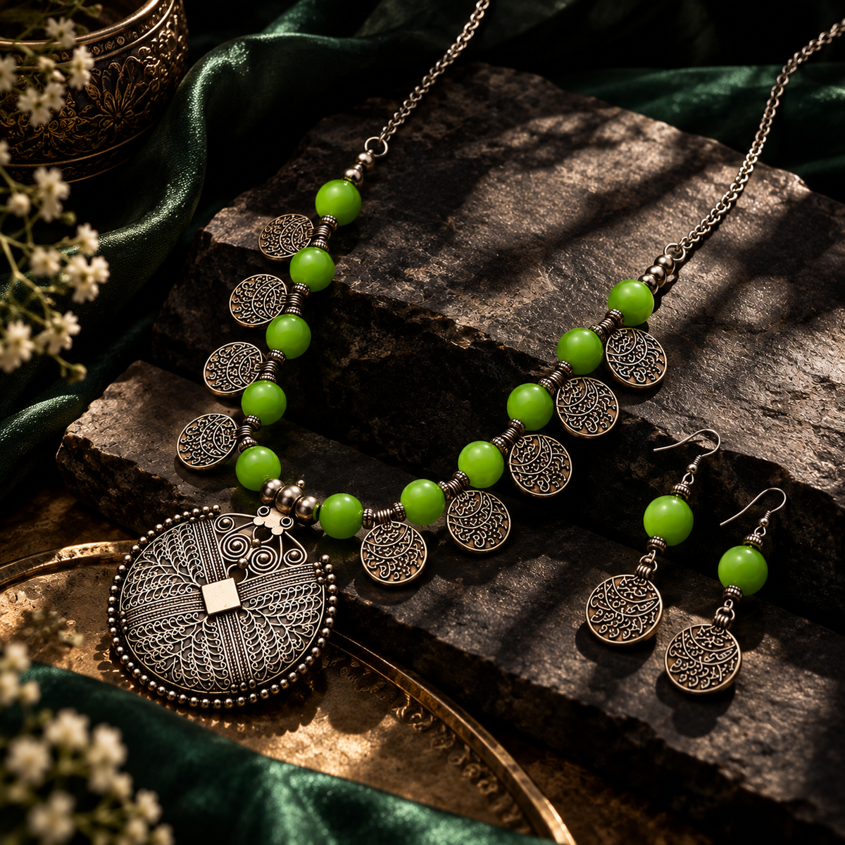 Heritage Green Necklace & Earring Set | YAJAA