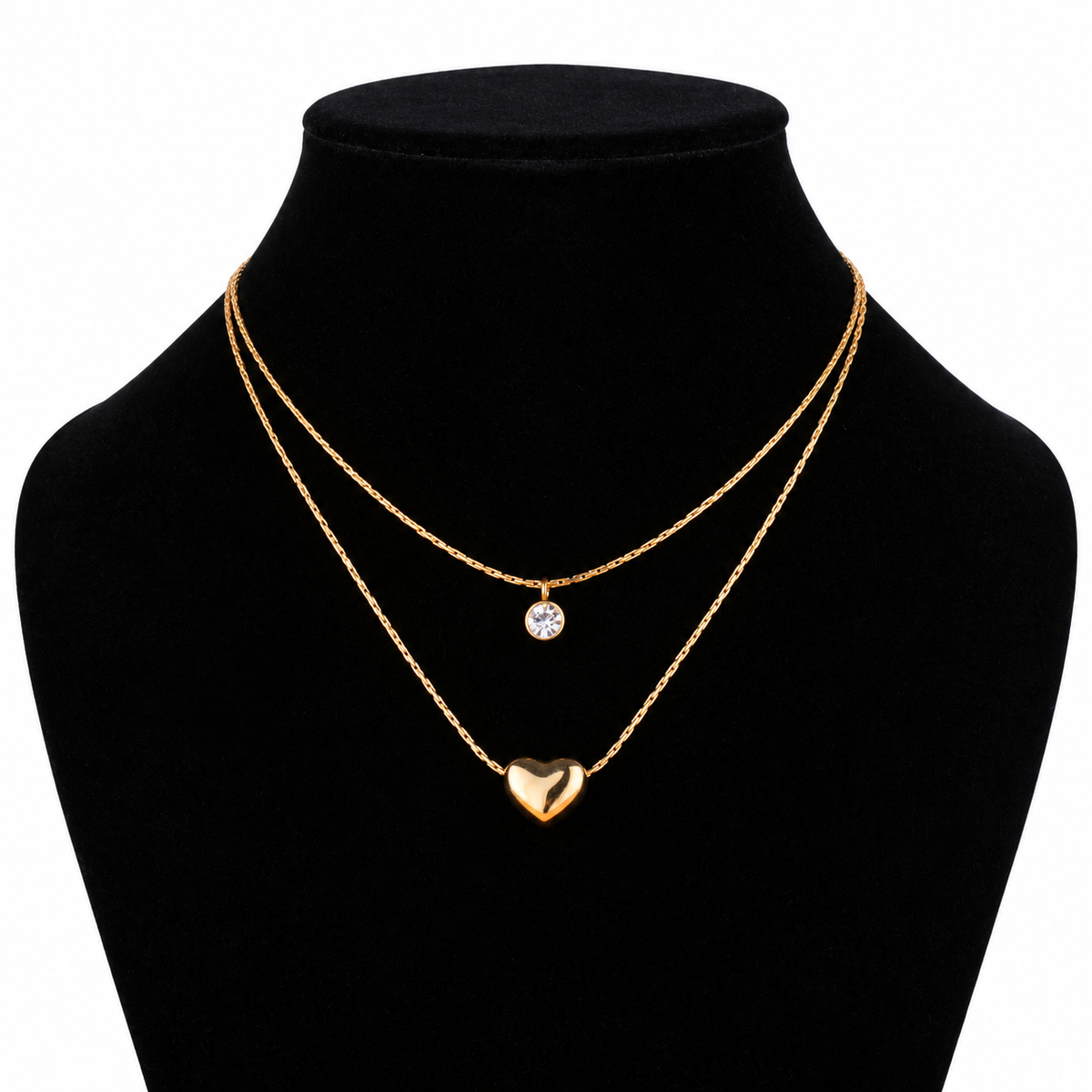 Heart & Solitaire Layered Necklace | YAJAA