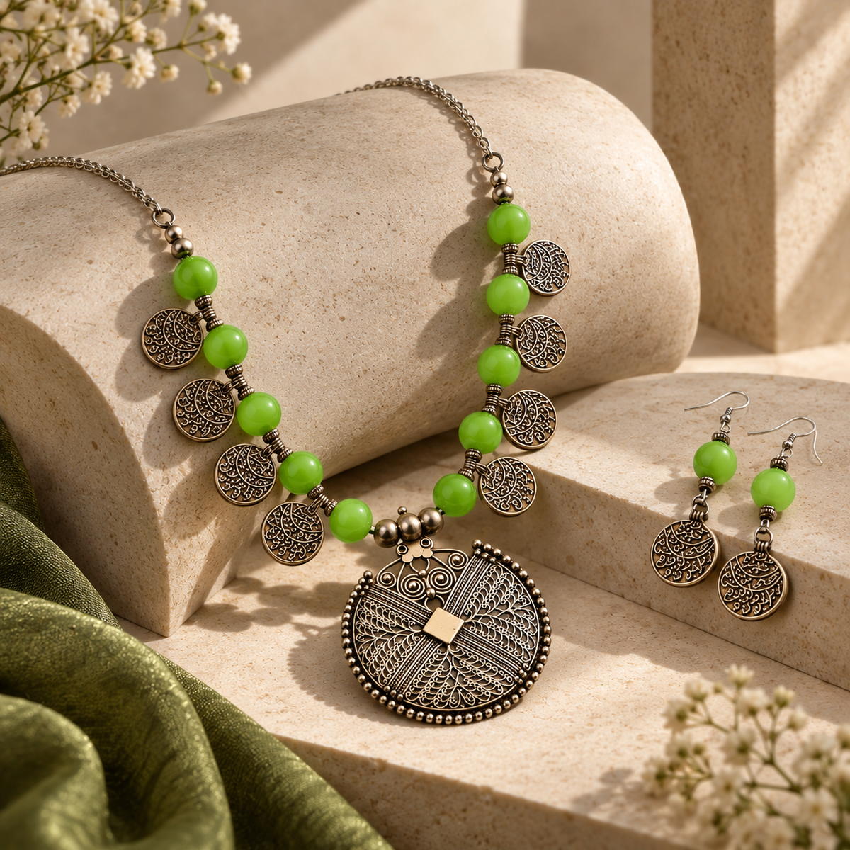 Heritage Green Necklace & Earring Set | YAJAA