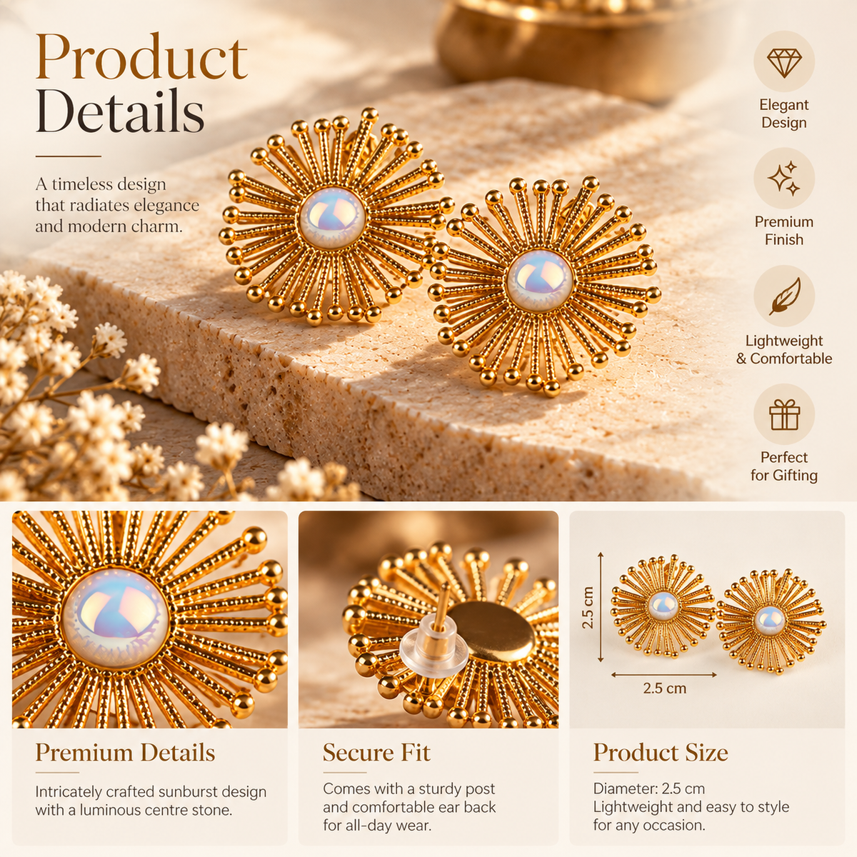 Sunburst Opal Stud Earrings | YAJAA