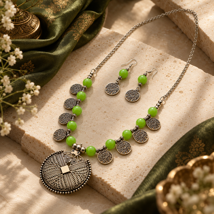 Heritage Green Necklace & Earring Set | YAJAA