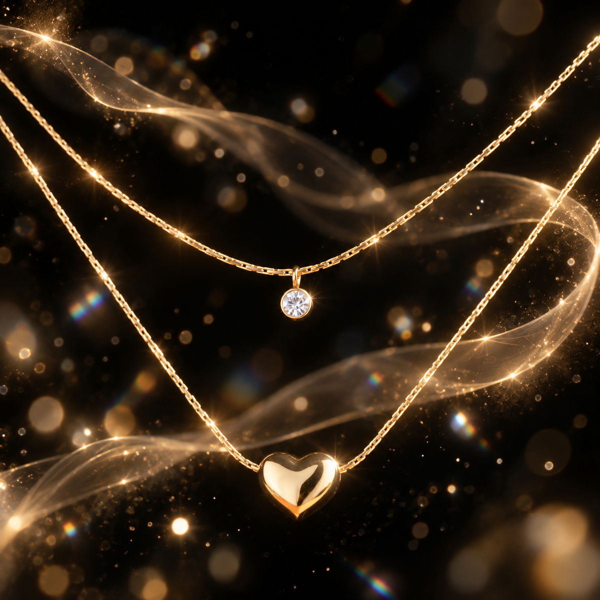 Heart & Solitaire Layered Necklace  | YAJAA