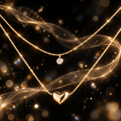 Heart & Solitaire Layered Necklace  | YAJAA