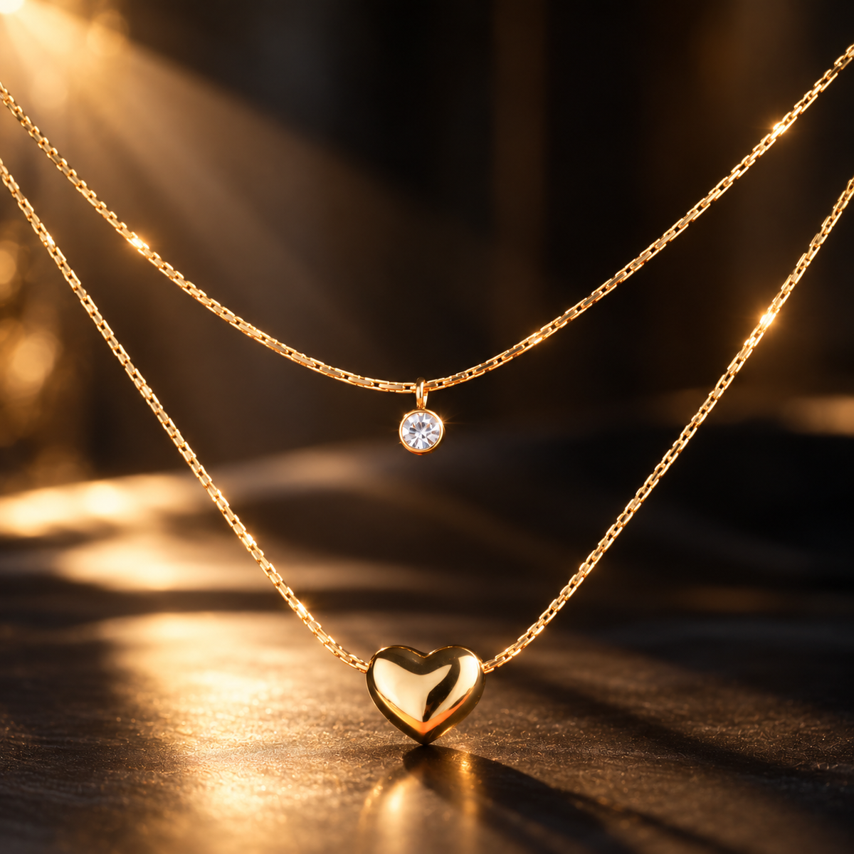 Heart & Solitaire Layered Necklace  | YAJAA