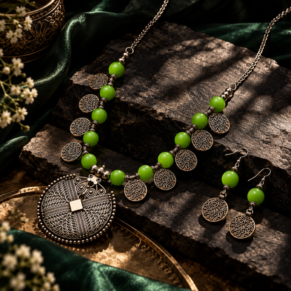 Heritage Green Necklace & Earring Set | YAJAA
