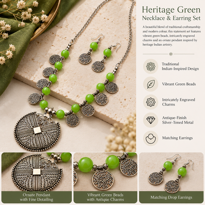 Heritage Green Necklace & Earring Set | YAJAA