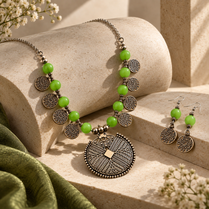 Heritage Green Necklace & Earring Set | YAJAA